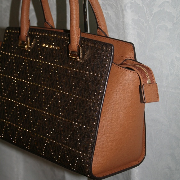 MICHAEL KORS SELMA SATCHEL MEDIUM TOP ZIP BROWN - Picture 2 of 7
